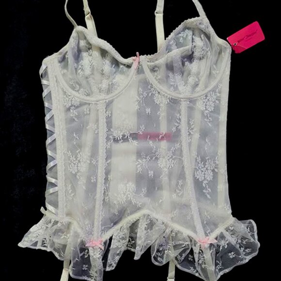 Betsey Johnson Lace Corset Bustier With Garter Clasps - Picture 1 of 5
